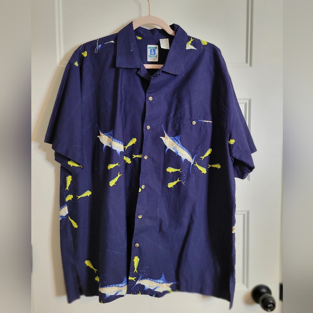 Hook and Tackle Men's Blue Fishing Shirt